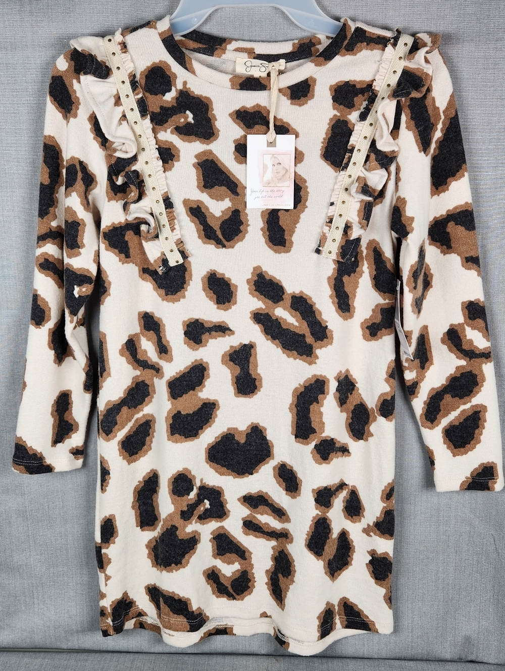 Jessica Simpson Girls Medium 8/10 Leopard Print Long Sleeve Dress Ruffles NWT